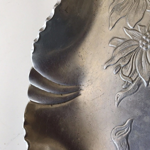 Farber Shelvin Inc Aluminum Tray Round Handwrought Flowers Pre-owned - Picture 4 of 12